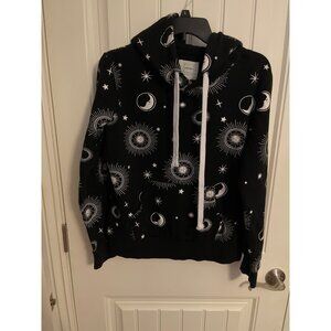 Celestial‎ Black Hoodie With Sun & Moon Print - Large